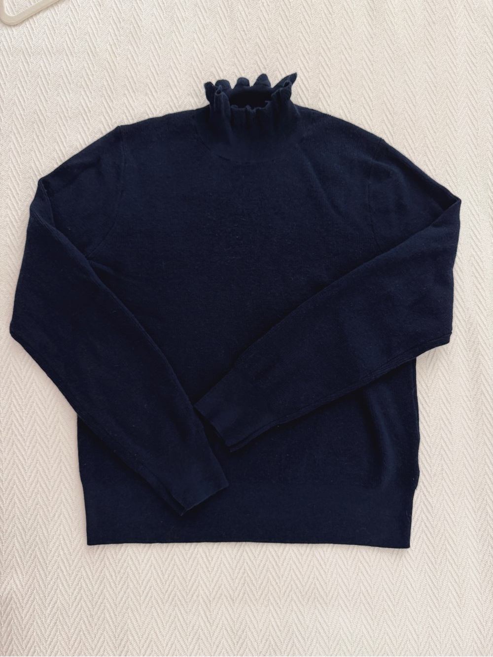 J. Crew Navy Ruffle Turtleneck Sweater